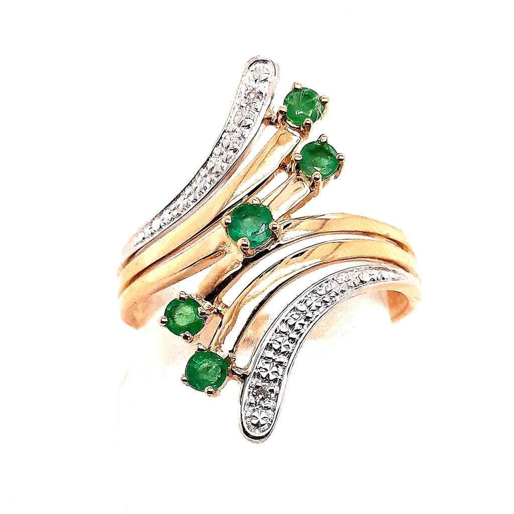 Emerald & Diamond 9ct Yellow Gold Dress Ring