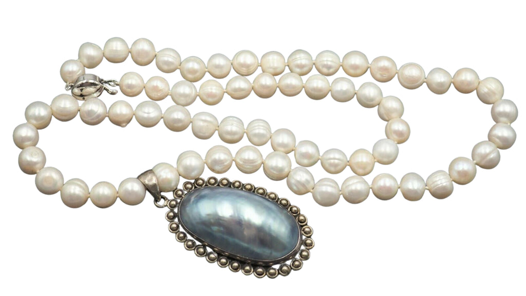 Freshwater Pearl & Imitation Mabe Pearl Sterling Silver Necklace