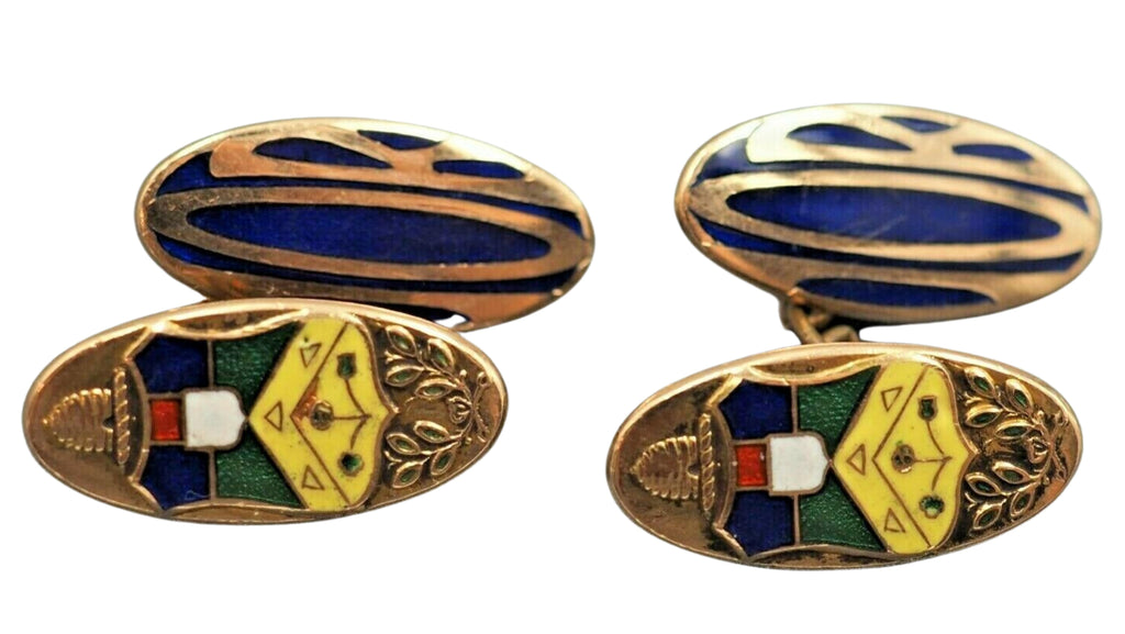 9ct Gold & Enamel Cufflinks With Chain