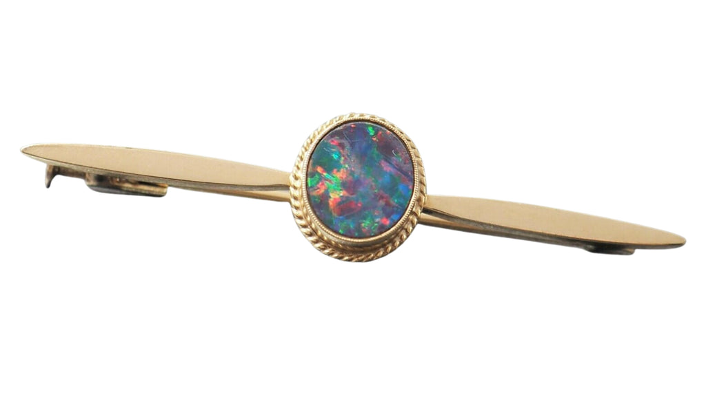 18ct Yellow Gold Opal Doublet Bar Brooch