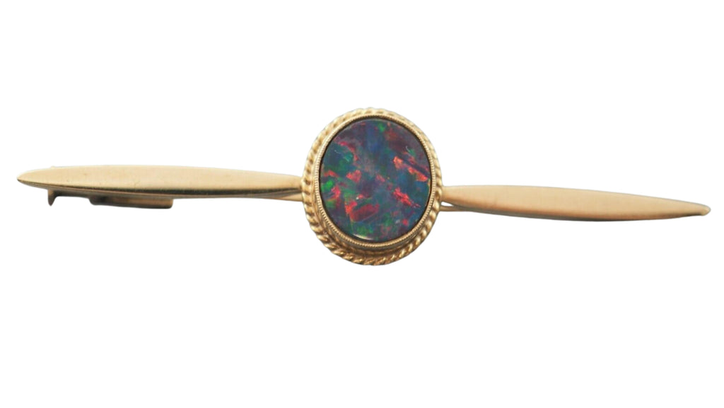 18ct Yellow Gold Opal Doublet Bar Brooch