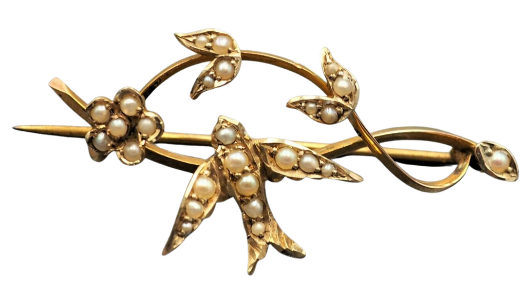 Seed Pearl 9ct Yellow Gold Brooch