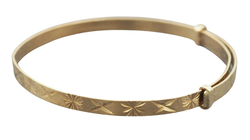 9ct Yellow Gold Expandable Childs Bangle with Embossed Front