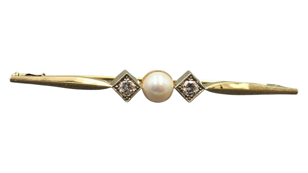 Cultured Pearl & Diamond 14ct White Gold Bar Brooch