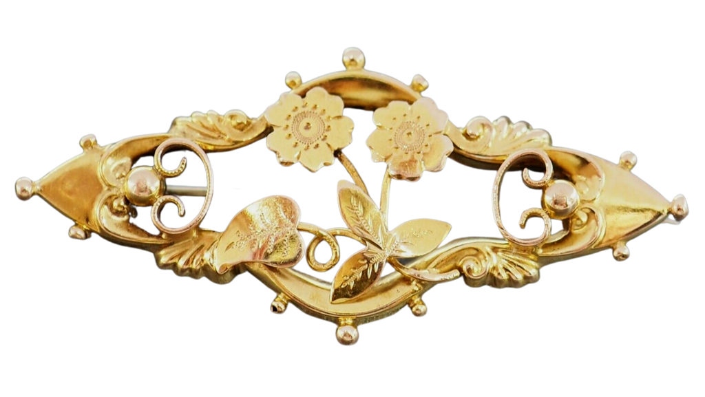 9ct Yellow Gold Flower & Leaf Brooch