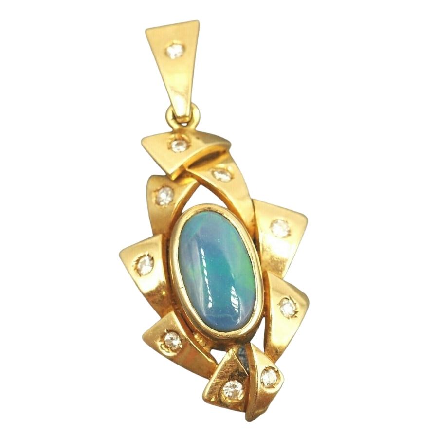 Opal & Diamond 9ct Yellow Gold Pendant