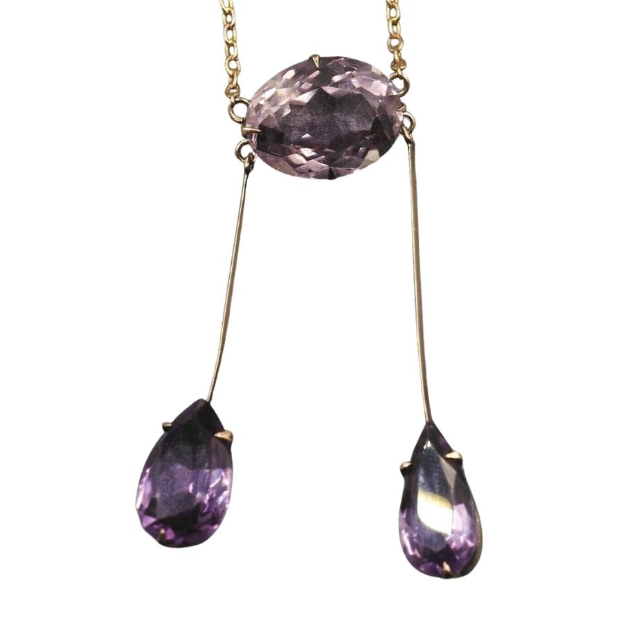 Amethyst 9ct Yellow Gold Necklace with Cable Link Chain