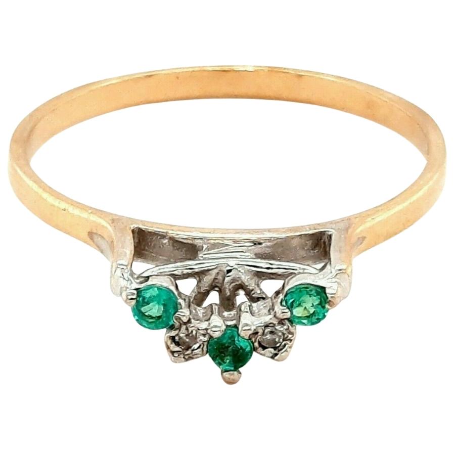 Emerald & Diamond 9ct Yellow Gold Accent Ring