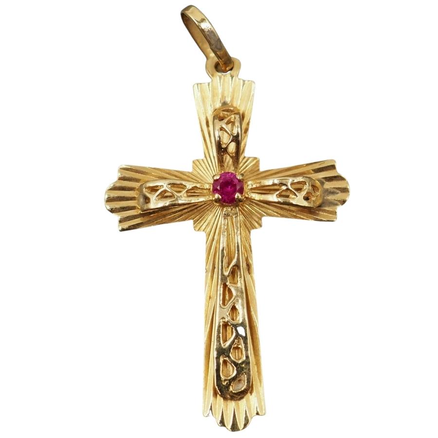 18ct Yellow Gold Ruby Ornate Cross Pendant