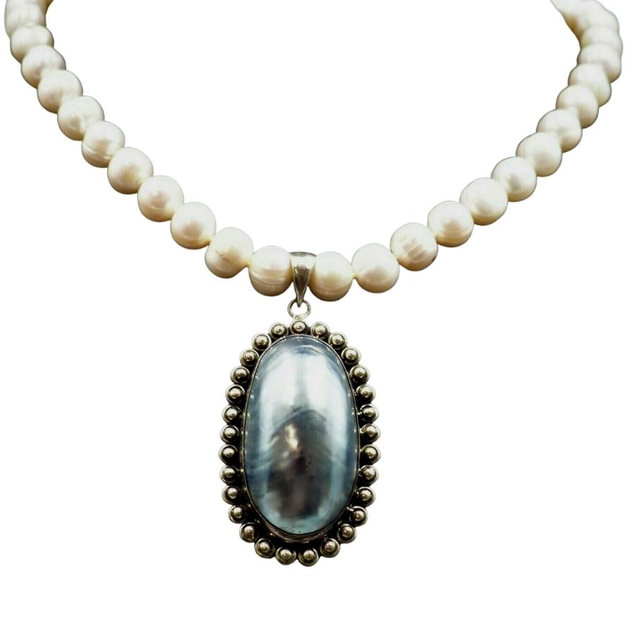 Freshwater Pearl & Imitation Mabe Pearl Sterling Silver Necklace