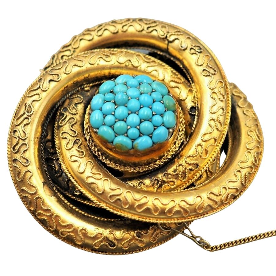 9ct Embossed Yellow Gold Turquoise Brooch
