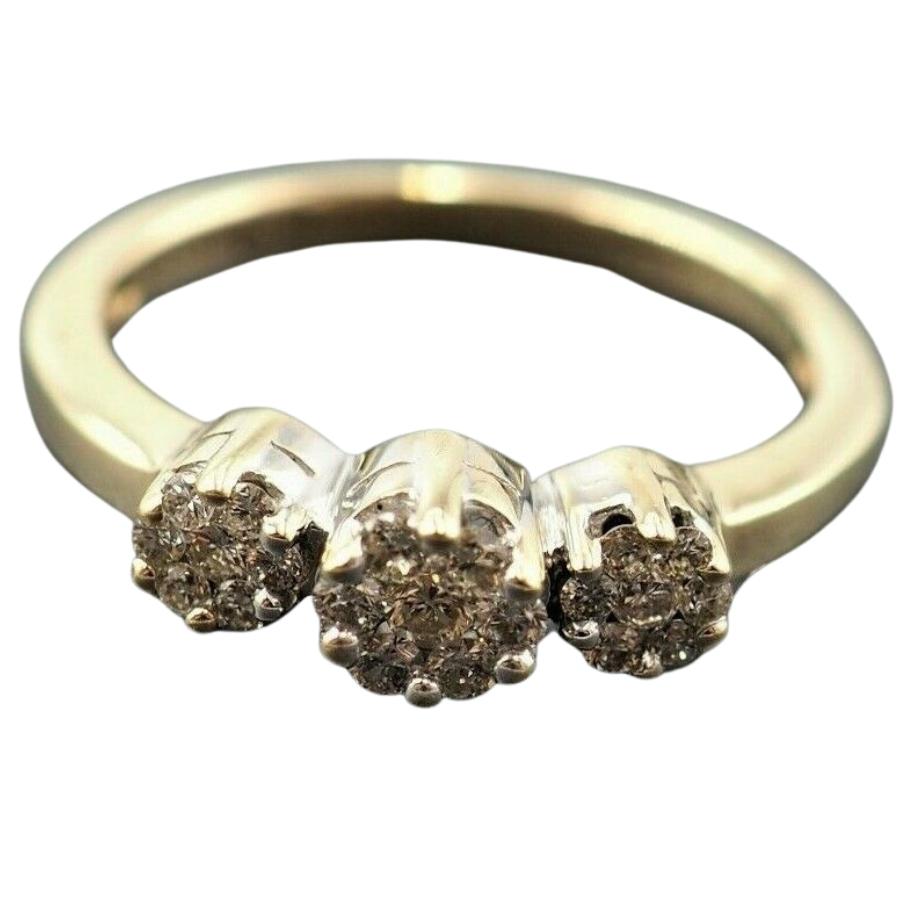 9ct Yellow Gold Rhodium Plated Diamond Triple Cluster Ring