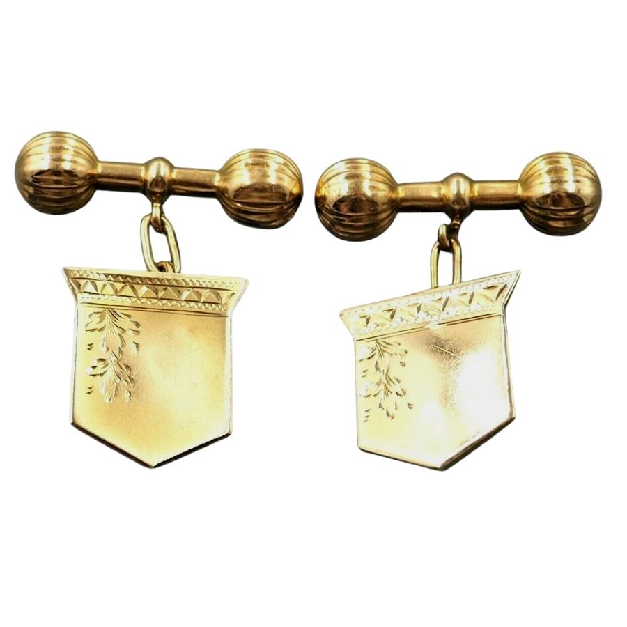 15ct Yellow Gold Shield Shaped Cufflinks