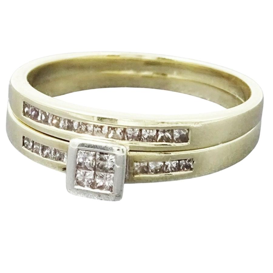 Diamond 9ct Yellow Gold & Rhodium Ring Set