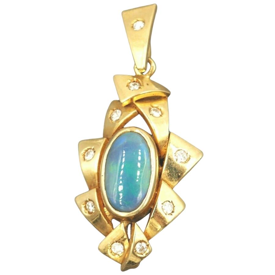 Opal & Diamond 9ct Yellow Gold Pendant