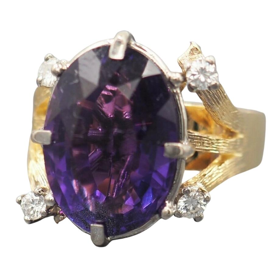 Amethyst & Diamond 18ct Yellow Gold Ring