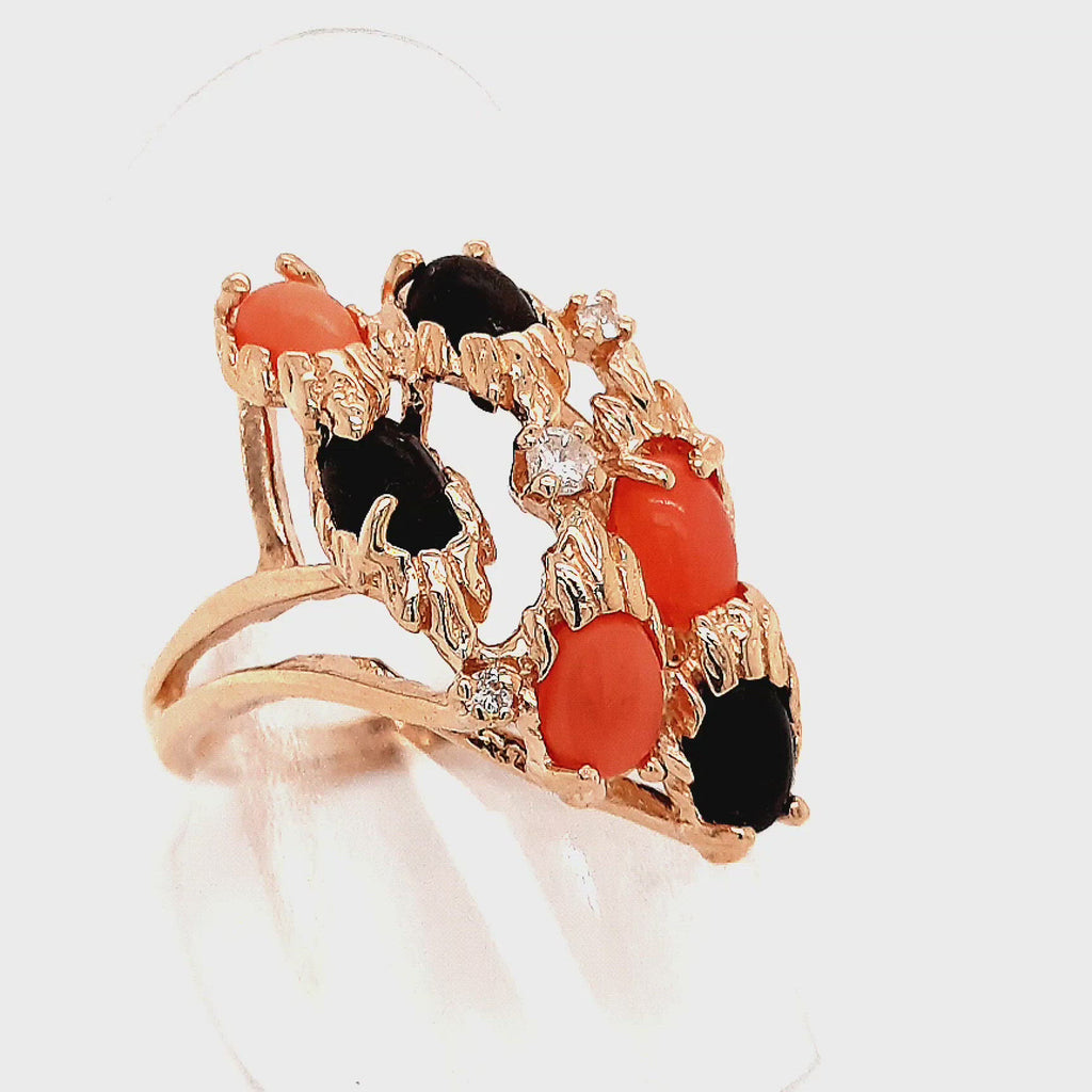 Coral & Diamond 14ct Yellow Gold Dress Ring