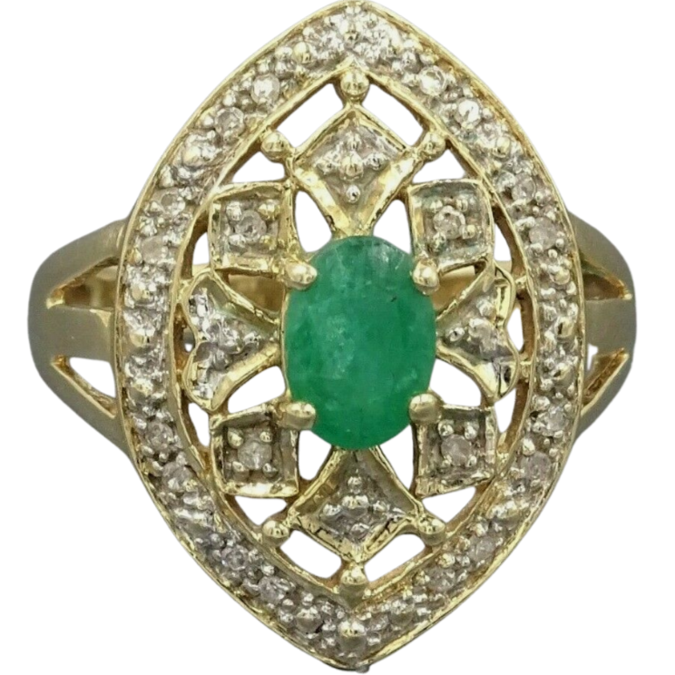 10ct Yellow Gold Emerald & Diamond Ring