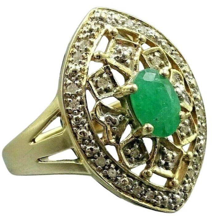 10ct Yellow Gold Emerald & Diamond Ring