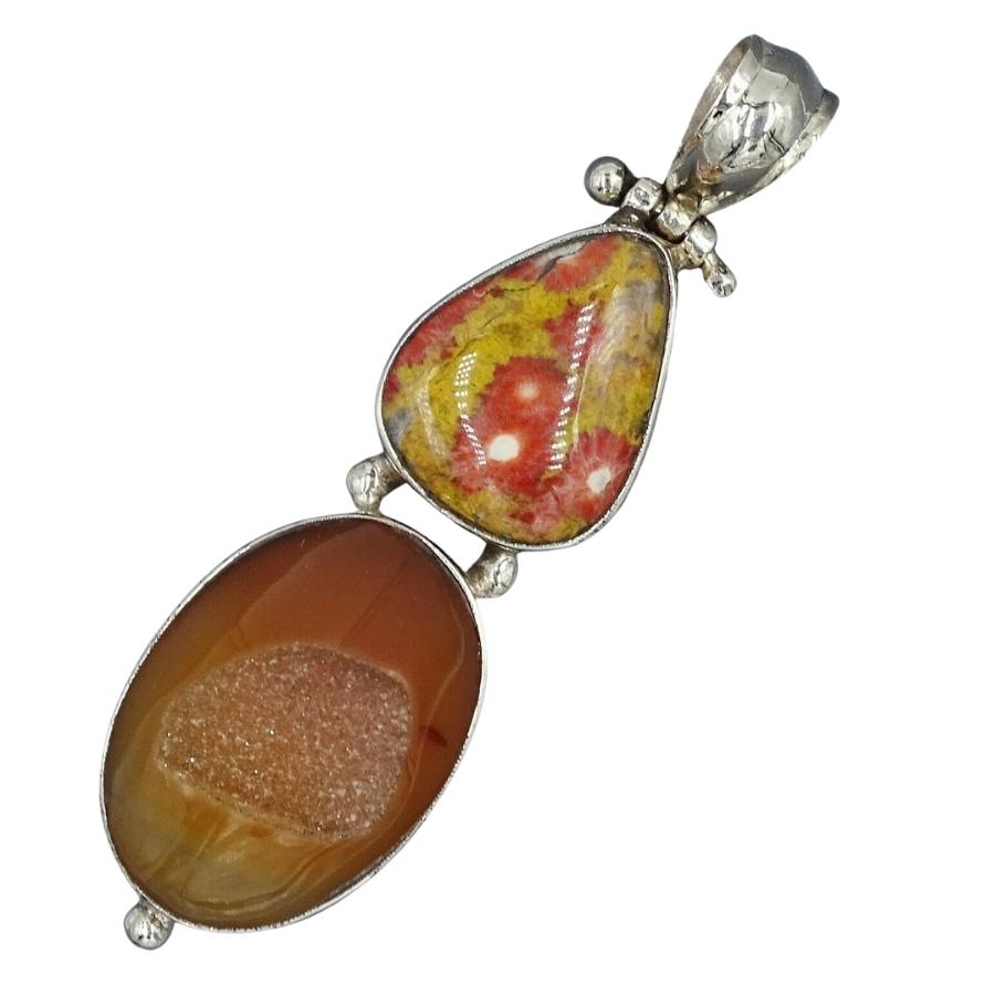 925 Sterling Silver Jasper & Druzy Quartz 'Wizard of Auz' Pendant