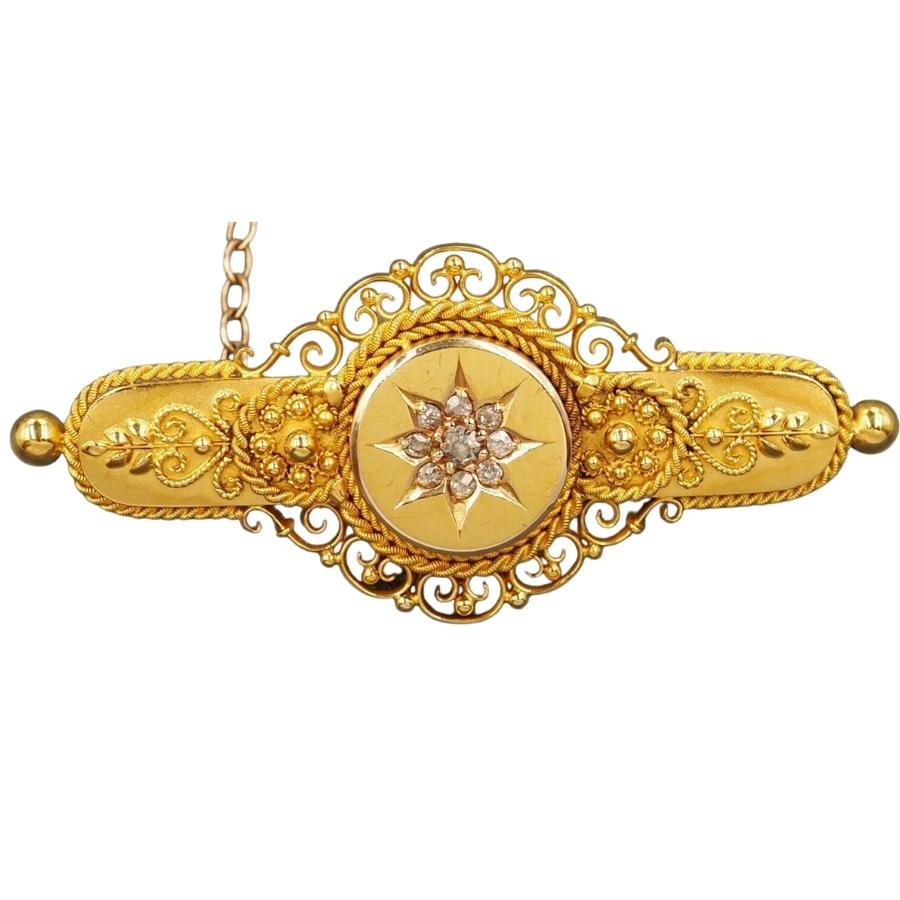 15ct Yellow Gold Diamond Memorial Brooch with Safety Chain & Pin